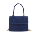 Dunkelblaue Handtasche aus Kunstleder mit Litschi-Muster, Goldkette und Tragegriff - Blau