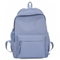 Minimalist lavender nylon backpack for students featuring woven zip pulls and side pockets - Blue