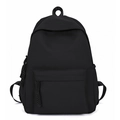 Minimalist black student backpack with durable nylon fabric and woven zipper pullers - Black