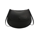 Classic black leather saddle crossbody bag with minimalist flap and round decorative buckle - Black