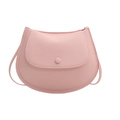 Chic light pink semi-circle saddle bag in matte leather with flap and chain strap - Pink
