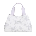 White tote bag with grey butterfly constellation print and light purple handles for women - Purple