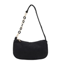 Minimalist black corduroy shoulder bag with elegant gold chain strap and metal zipper - Black
