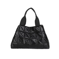 Schicke gesteppte Shopper-Tasche aus schwarzem Nylon mit Dreiecksmuster für Damen - Schwarz