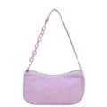 Light purple corduroy shoulder bag with stylish acrylic chain and metal zipper - Purple