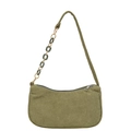 Olive green corduroy crescent shoulder bag with a stylish resin chain strap detail - Army Green