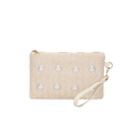 Borsa a tracolla in paglia intrecciata beige minimalista con grandi perle eleganti - Bianco Crema e Bianco