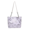 Bolso tote lavanda con estampado de mariposas plateadas y asa de cadena - Morado