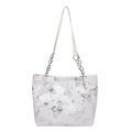 Bolso tote blanco con estampado de mariposas, cadena plateada y gran capacidad dama - Verde