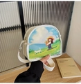 Creamy white canvas crossbody bag featuring colorful girl and cat illustration - Cute Girl with Cat Style (200)