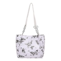 Bolso tote blanco con estampado de mariposas y correas de cadena plateada fina - Negro