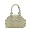 Elegante borsa bowling verde menta con decoro a fiocco e pelle stropicciata - Verde