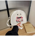 Chic off-white crescent canvas bag featuring cute panda and daisy floral print - Flower Panda Style (200)