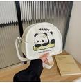 Creamy white canvas half-moon crossbody bag with cute panda print and adjustable strap - Bamboo Panda Style (200)