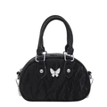 Classica borsa bowling nera in nylon stropicciato con ornamento a farfalla smaltata - Nero