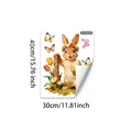 Detail showing 30x40cm Easter bunny static window cling dimensions and floral design - Flowers & Brown Rabbit (D21436)