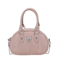 Pink marble pattern bowling bag with white bow buckle and silver chain strap - Pink
