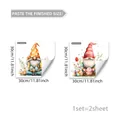 Detail of two hand-painted watercolor Easter gnome stickers with floral eggs and patterns - Gnome Gonk Dwarf Two-Piece Set (D21444)