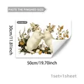 Detailed size chart for Easter bunny and floral static window clings, 30cm by 50cm sheet - Two White Rabbits with Colorful Flowers Large Size (D21446)