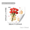 Watercolor red rose heart bouquet and gold gift box static window decal, 30x30cm size - Heart-shaped Rose Bouquet and Gift Box Style (D21416)