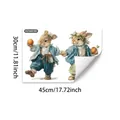 Detail view of 45x30cm Easter gnome rabbit window stickers in blue vintage outfits - Personified Rabbits in Blue Clothes Style (D21449)
