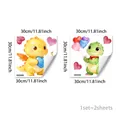 Detail of two watercolor dinosaur wall stickers with hearts for kids room decoration - Cartoon Dinosaurs (D21406)