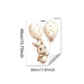 Detail of 30x40cm watercolor Easter bunny window sticker with polka dot balloons decoration - Rabbit with Balloons Style (D21474)