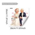 Détail d'un autocollant de fenêtre 30x30cm montrant un joli design d'anniversaire de couple - Motif de Mariage de Vieux Couple de Dessins Animés (D21425)