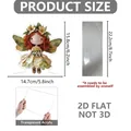 Detailed size chart for 2D acrylic flower girl stand showing 15.8cm height and 22.2cm base - Red Hair Green Wings Fairy Style (LP20059)