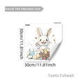 Détail du sticker de fenêtre Pâques 30cm avec lapin mignon et motifs d'oeufs colorés - Style Lapin Saluant Et Panier À Œufs (D21479)