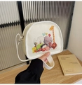 Cream canvas crossbody bag with colorful cartoon animal print and semi-circle shape - Little Animals Style (200)