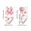 Détail des stickers de fenêtre pour la Saint-Valentin avec cœurs fleuris et ballons - Motif Ensemble Rose, Ballon, Gâteau et Champagne (D21429)