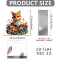 Detailed size and assembly diagram of a 2D acrylic fox ornament with a transparent base - 14.2x15.3cm