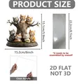 Detailed size and specs of a 2D acrylic cat mushroom house decor with a clear base - 15.2x15.1cm