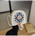 Minimalist cream canvas crossbody bag with vintage navy and red floral embroidery - Vintage Totem Style (200)