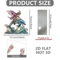 2D acrylic fairy riding dolphin ornament with stained glass texture and stable oval base - 15.1x15cm