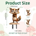 Detailed size chart of 2D cartoon raccoon garden stake showing height and width measurements - Funny Expression Raccoon Style (DC20200)