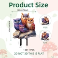 Detailed dimension guide for 2D owl garden stake showing height and double-sided print - Four Colorful Owls Style (DC20203)