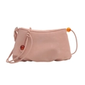 Bolso hobo rosa de piel sintética suave con cuentas de ámbar y correa con nudos - Rosa