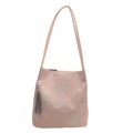 Sac bandoulière en jacquard rose style chinois avec motifs paysages et pompon - Rose