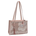 Borsa a secchiello rosa stile cinese con ricamo floreale e ciondolo con nappa decorativa - Rosa