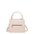 Classic cream faux leather handbag with crocodile pattern and detachable shoulder strap - White