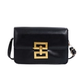 Bolso bandolera clásico de cuero PU negro con una hebilla geométrica dorada llamativa - Negro