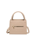 Fashionable beige faux crocodile leather square handbag with gold hardware and top handle - Khaki