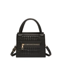 Elegant black crocodile pattern crossbody bag with gold hardware and dual handles - Black