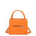 Vibrant orange crocodile-patterned PU handbag with gold zipper and adjustable strap - Orange