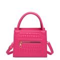 Fashionable magenta rose pink handbag with embossed crocodile pattern and gold hardware - Rose Red