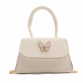 Mini borsa a tracolla crema con fibbia a fiocco e catena dorata da donna - Bianco