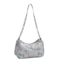 Borsa a mano jacquard grigio chiaro con ricamo a gru e catena argentata da donna - Grigio