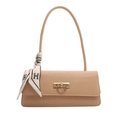 Borsa baguette beige minimalista con un foulard di seta stampato sulla tracolla - Cachi